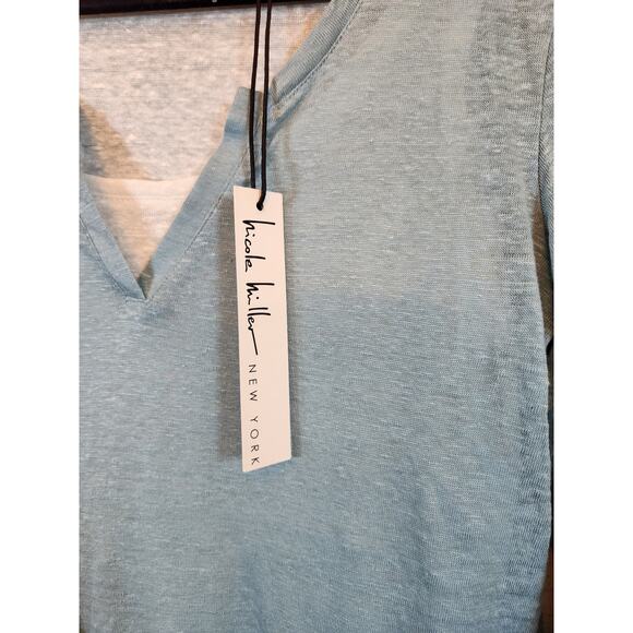 Nicole Miller Women's Light Blue White Layered 3/4 Sleeve V-Neck T-Shirt XS NWT - Picture 4 of 6